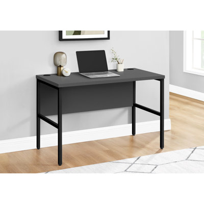 Bureau d'ordinateur moderne 48 po, stratifié gris et métal noir, bureau d'usure 48 po, avec pieds en métal, facile à nettoyer et à entretenir