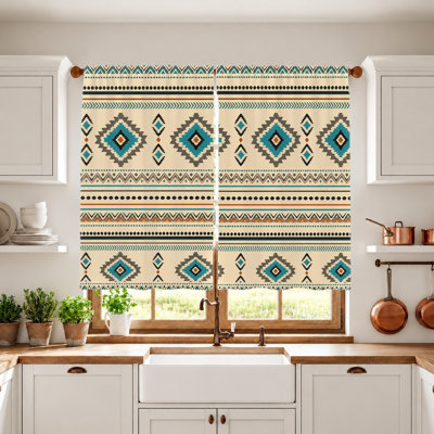 2 pièces de rideaux à motif géométrique bohémien, tissu filtrant la lumière, motif tribal du Sud-Ouest, protection contre le soleil et la vie privée, passe-tringle, pour le salon, la chambre, le balcon, la cuisine, la décoration intérieure