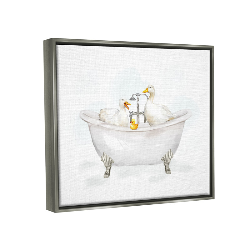 " Ducks In Bathtub ", Luster Gray Floater Frame, 17" H x 21" W x 1.7" D