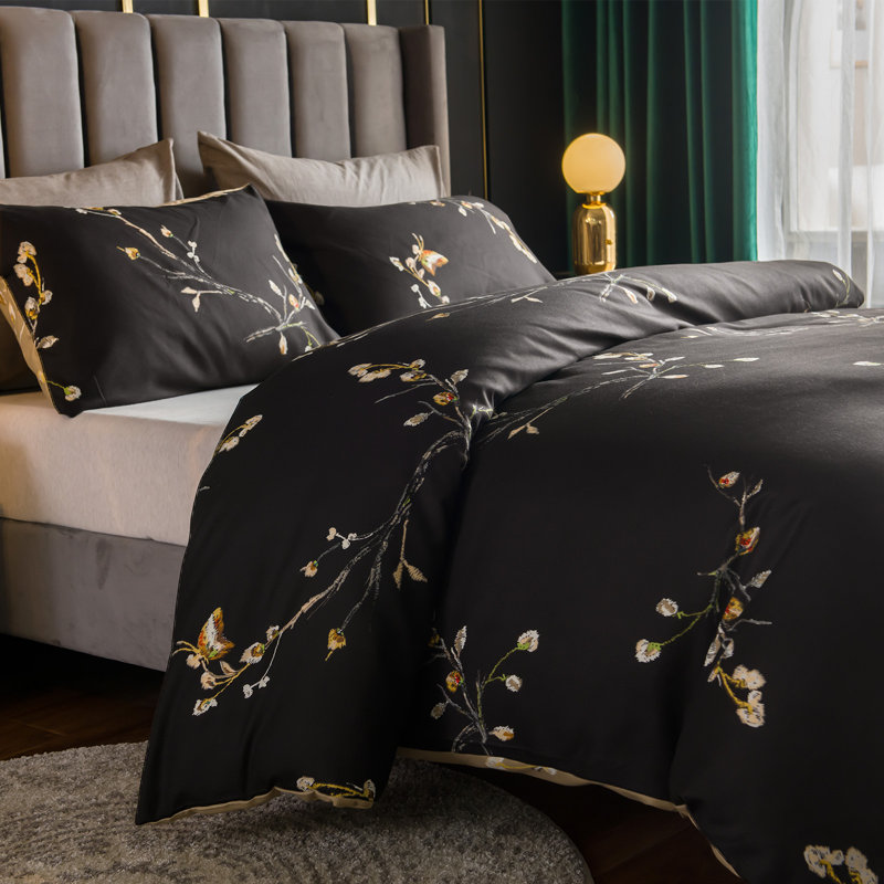 Microfiber Duvet Cover Set, Black & Beige, Single (135cm x 200cm)
