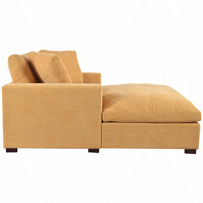 Oversized Chaise Durable Frame with Solid Wood Legs, Yellow Polyester