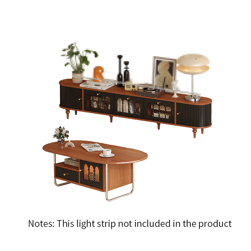 Meuble télé avec table basse style rétro français, Brun foncé