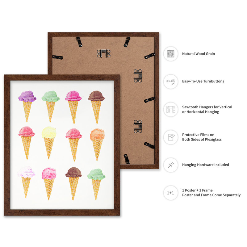 Différentes saveurs de crème glacée, Affiche, H 11 po x l 14 po, Encadrement brun