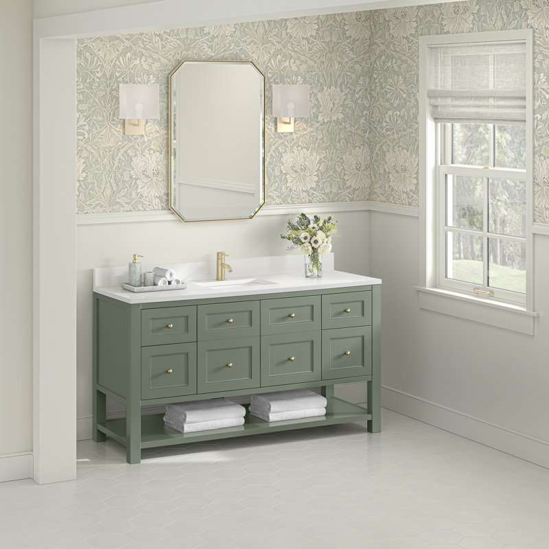 Breckenridge 60'' W Single Vanity, Smokey Celadon, White Zeus, Single Hole