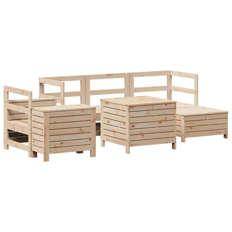 7 Piece Garden Sofa Set Solid Wood Douglas Fir, Natural Pine