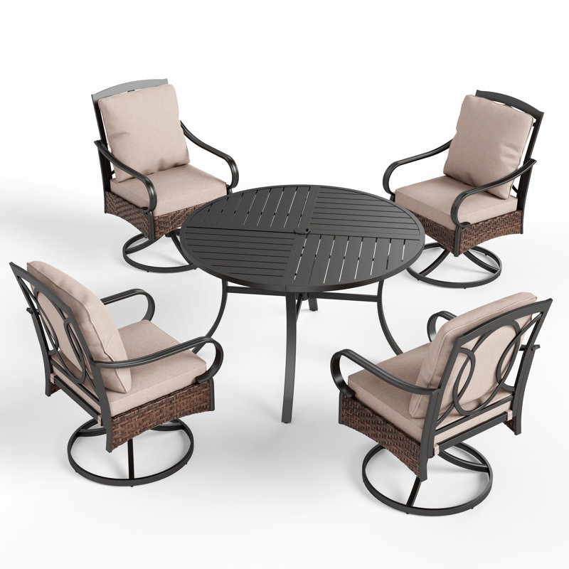 Ensemble repas d'extérieur pour 4 personnes avec chaises pivotantes et coussins Aromola