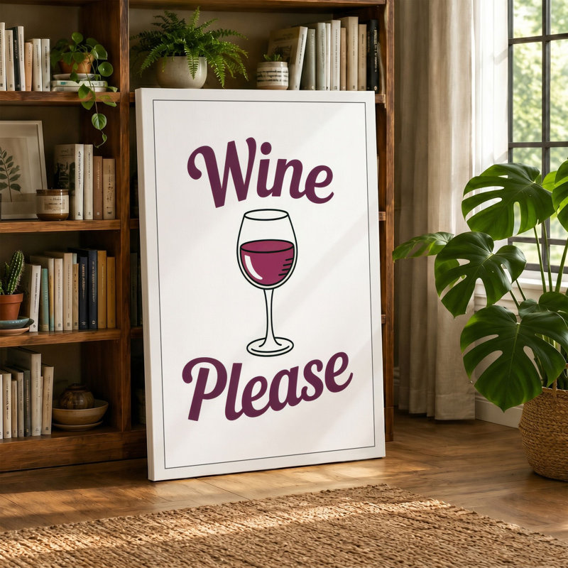 Wine Please Typography - Wrapped Canvas, 30x20 - 76.2 x 50.8 cm, Black Border