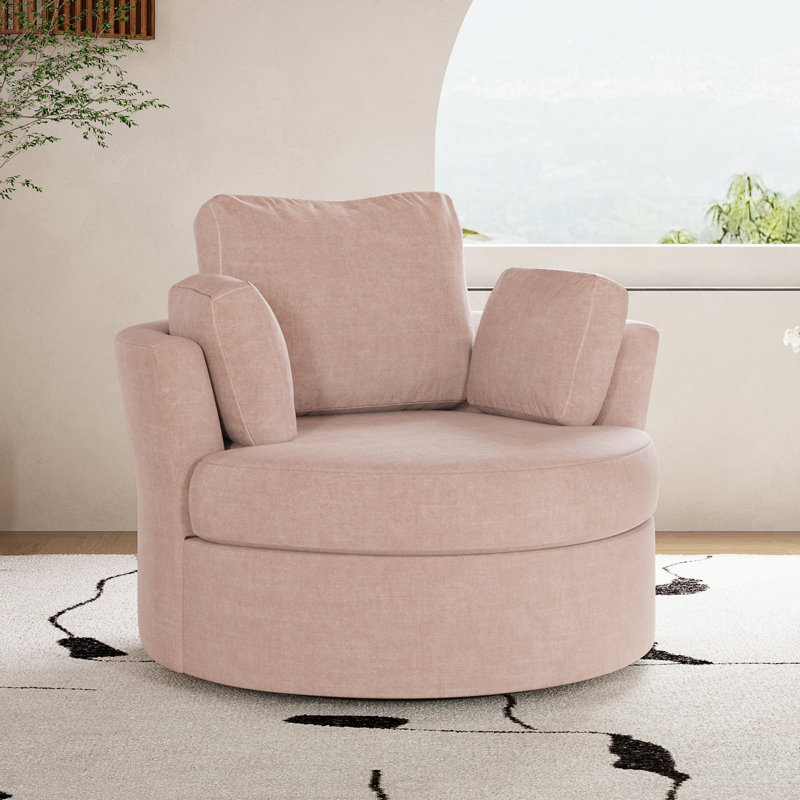 42.1" Wide Slipcovered Swivel Barrel Chair, Pink