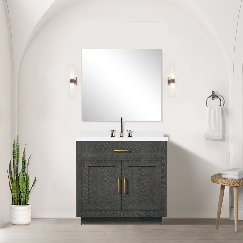 Meuble-lavabo simple avec plateau en marbre de culture, Noir, noir, noir, noir