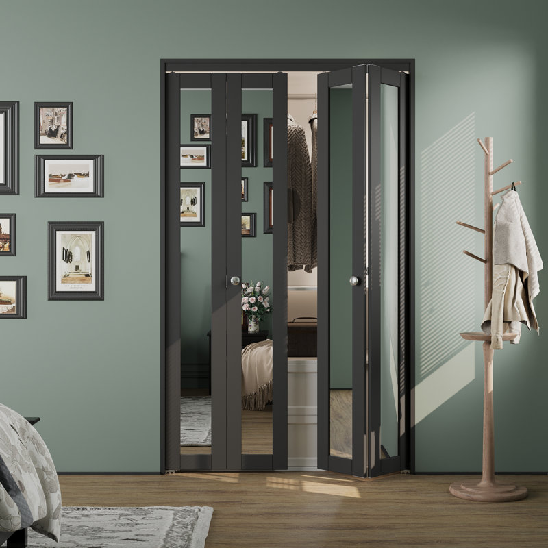 48" x 80" Mirrored Door Solid Manufactured Wood Double Bi-Fold Door With Installation Hardware Kit(Closet,Pantry), 48" x 80"
