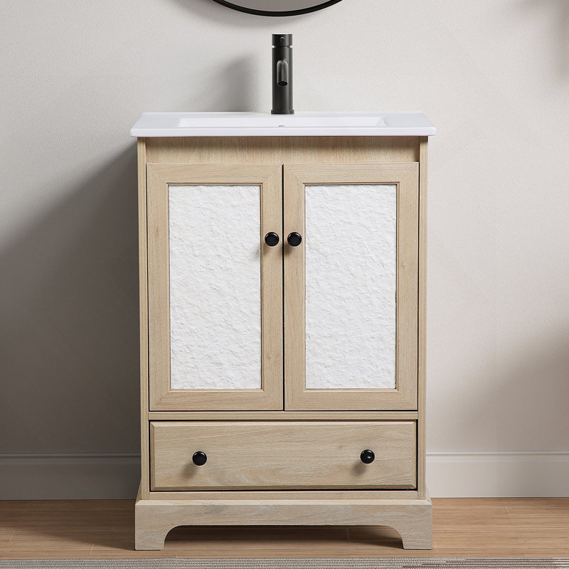 Modern Bathroom Vanity With Integrated Porcelain Sink And Soft-Close Adjustable Hinges For Customized, Durable Functionality.