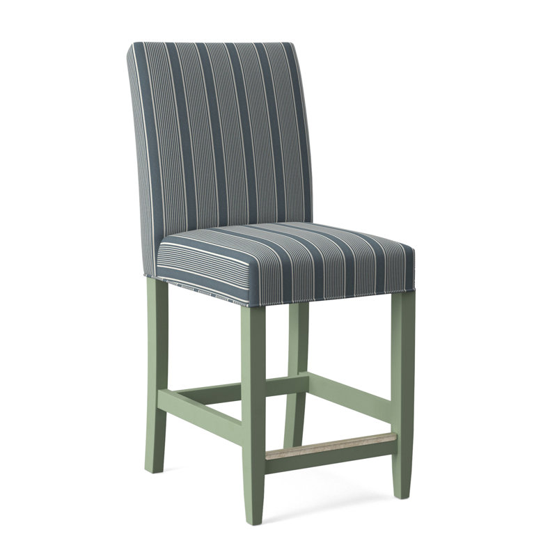 Manhattan Upholstered Stool with Solid Wood Frame, Beige Performance Fabric; 0851-73, Celery Finish