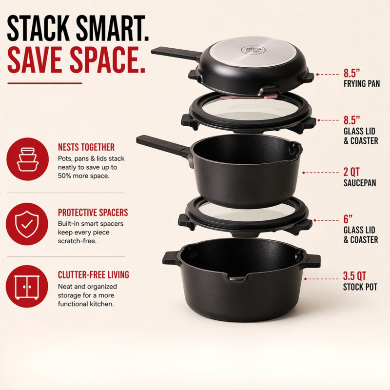 Alva Neat 5-Piece Nesting Cookware Set, Green