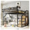 Grand lit mezzanine en métal avec escalier, tablettes de rangement et garde-robe - Structure haute pour enfants et adultes