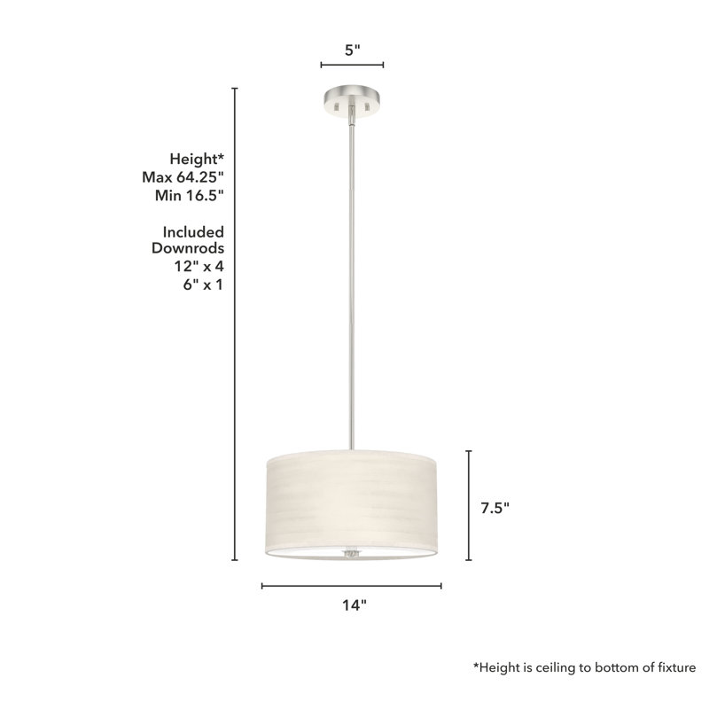 Solhaven Mid-Century Bleached Alder 14" Drum Pendant with Brushed Nickel Finish