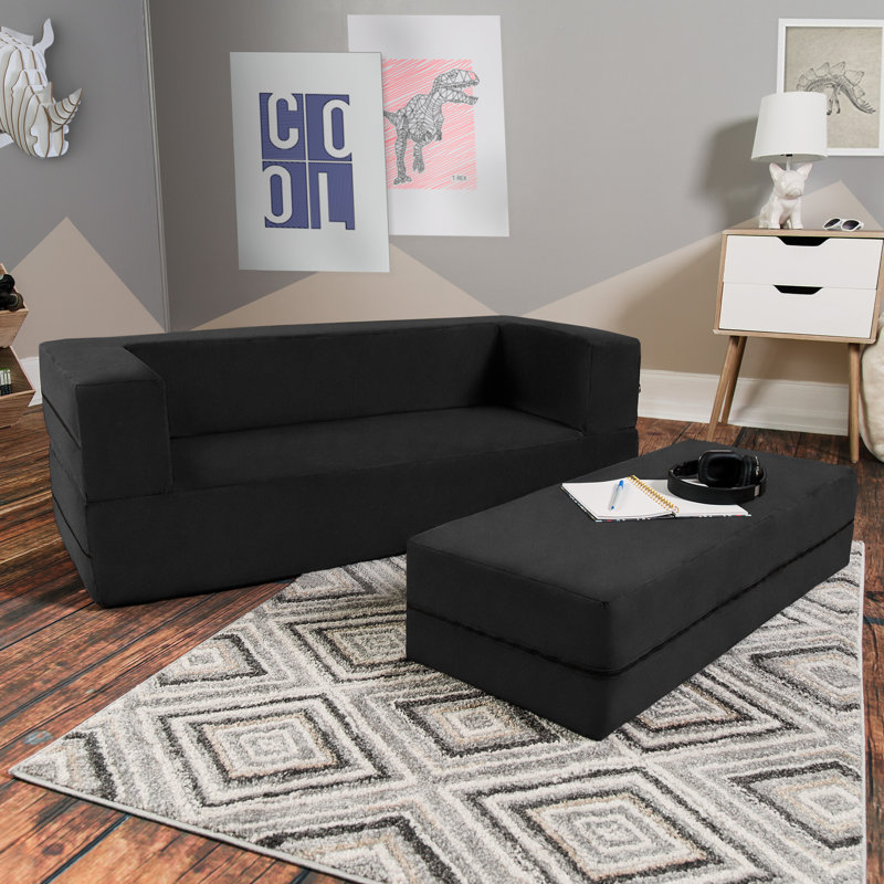 Altermease Zipline Sofa & Large Ottoman 3 in 1 Fold Out Sofa, Big Kids, Black