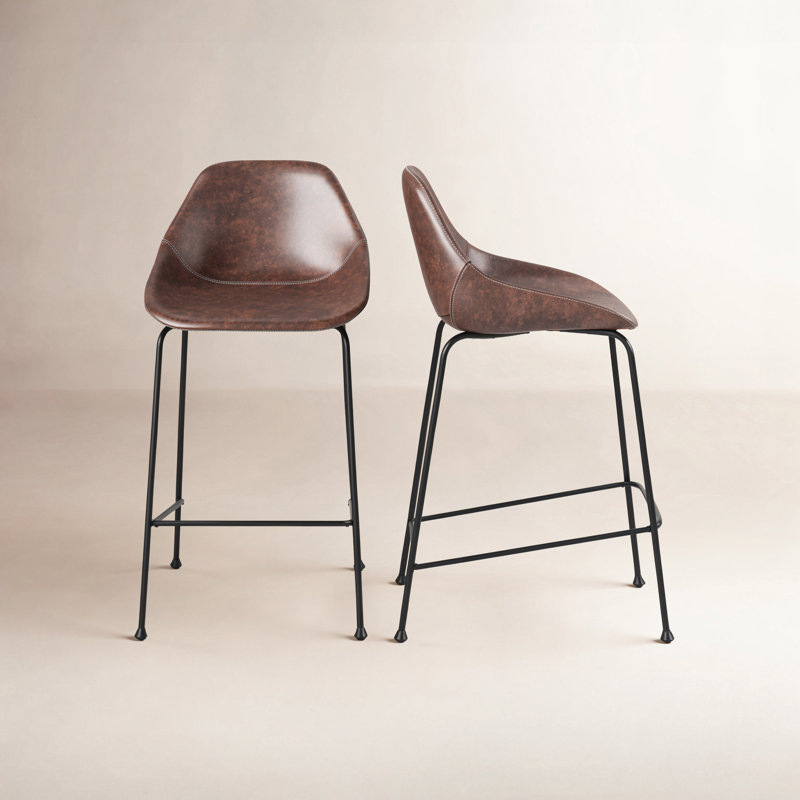 Tabouret de bar et de comptoir Garner, Simili-cuir brun rétro, Tabouret de comptoir (assise de 26 po de hauteur)