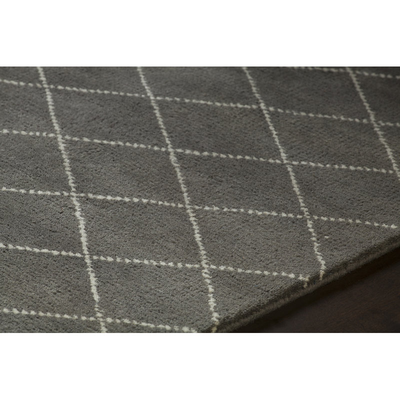 Gaia Hand Knotted Wool Geometric Area Rug in Charcoal/White, Rectangle 7'9" x 10'6"