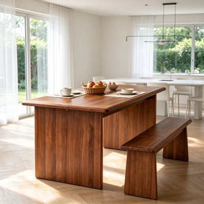 Ensemble de table de salle à manger rectangulaire en bois massif avec banc assorti pour les rassemblements de famille de cuisine de ferme durable et les repas quotidiens