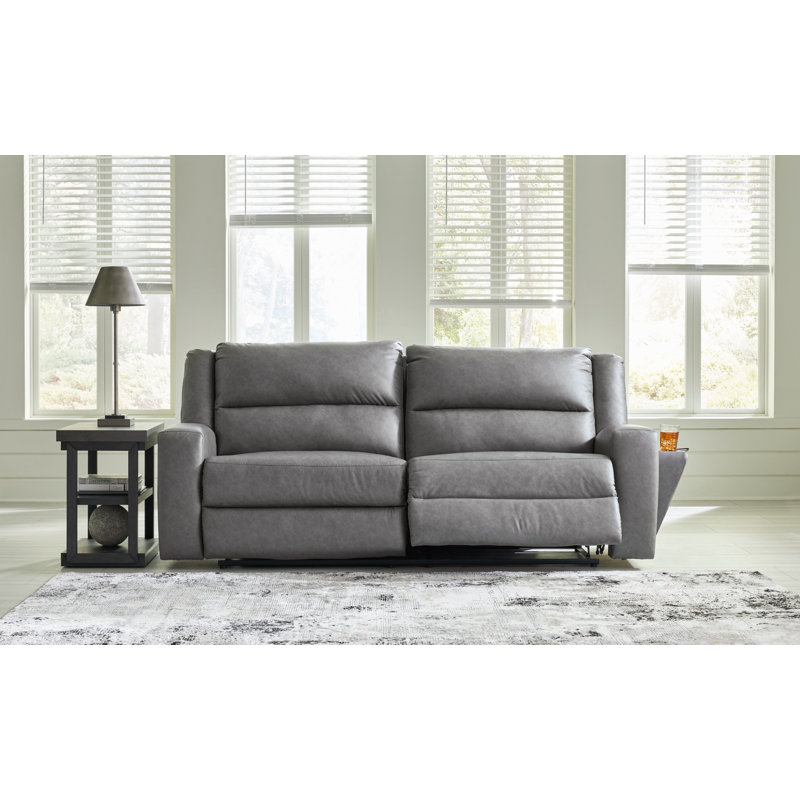 Slate Faux Leather Reclining Sofa with Cup Holder