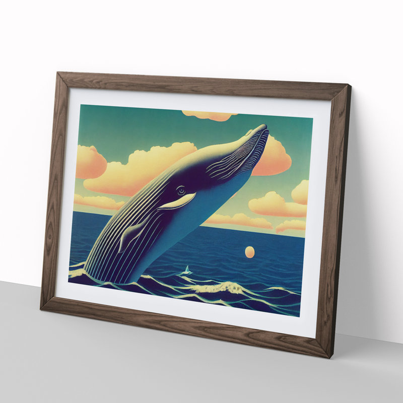 XH1022-10125X Whale Art Vol.3 - Single Picture Frame Print, 46cm H x 64cm W x 2cm D, Walnut Framed