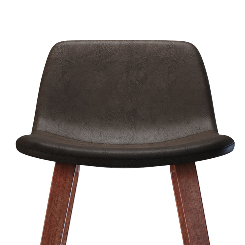 Addy 26" Brown Faux Leather Counter Stool with Wood Legs