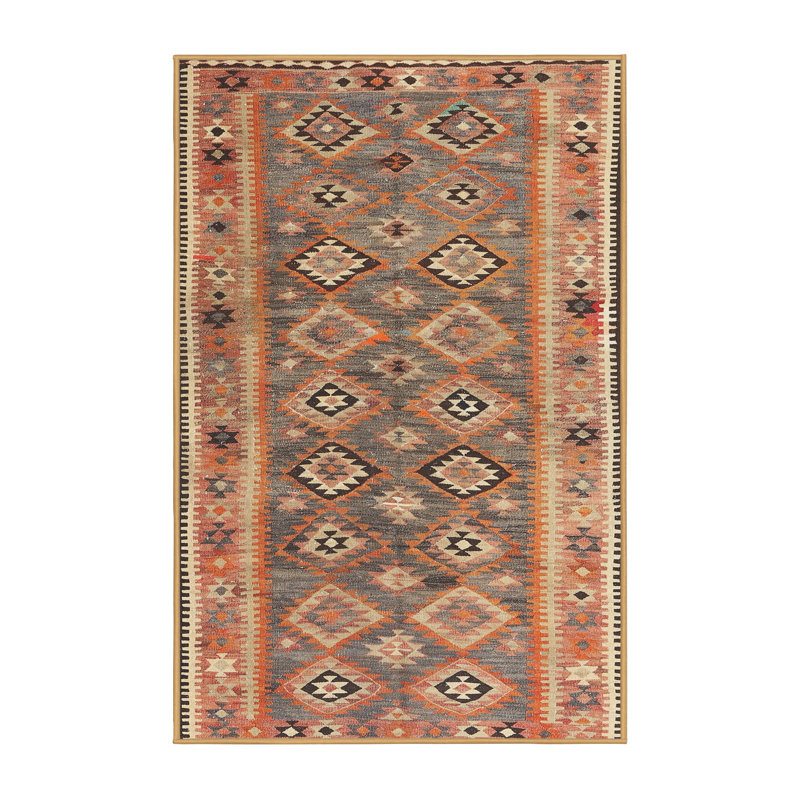 Tapis contemporain brun / beige / orange, Rectangle 2 pi x 4 pi