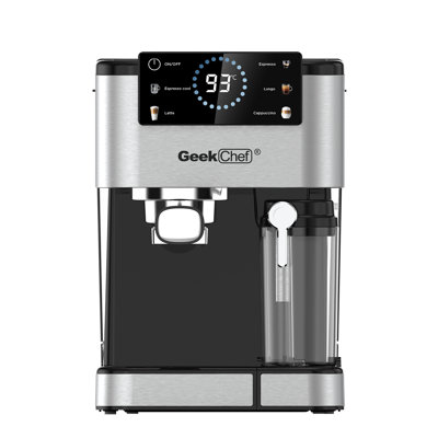 Home Machine à espresso Barista - Noir + métal argenté / acier inoxydable, mousseur automatique / écran tactile, Ese Pod / chauffage instantané pour la cuisine Cappuccino / café au lait