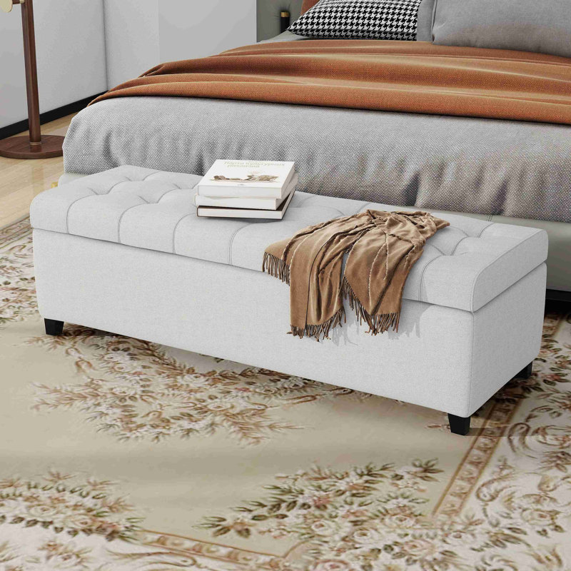 Banc rembourré avec rangement, repose-pieds, banc d'entrée, repose-pieds pour la chambre à coucher, Gris clair