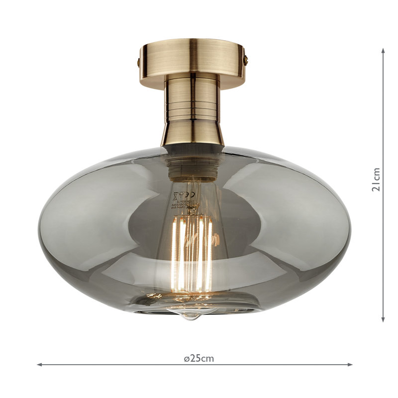 EMERSON 1LT SEMI FLUSH CW SMOKED GLASS, Antique Brass