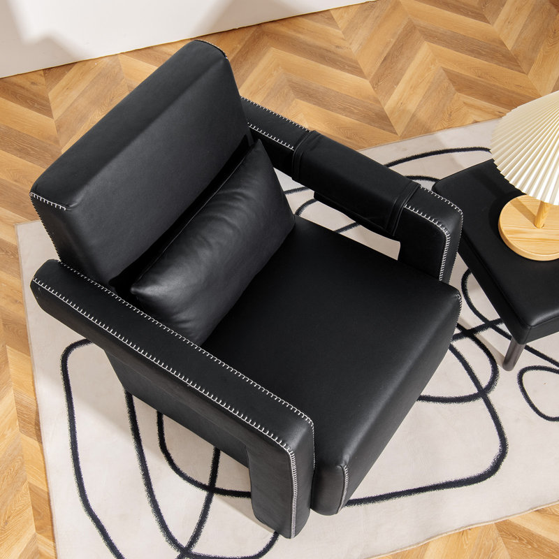 Laguer Faux Leather Armchair with Footstool, Black