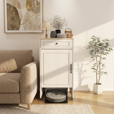 Robot aspirateur avec roulettes, support de rangement pour robot avec portes et tiroirs