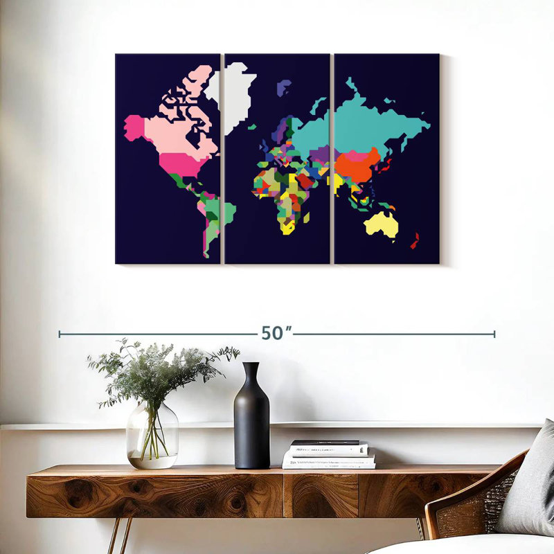 Carte du monde pastel Aliaz, H 24 po x l 38 po