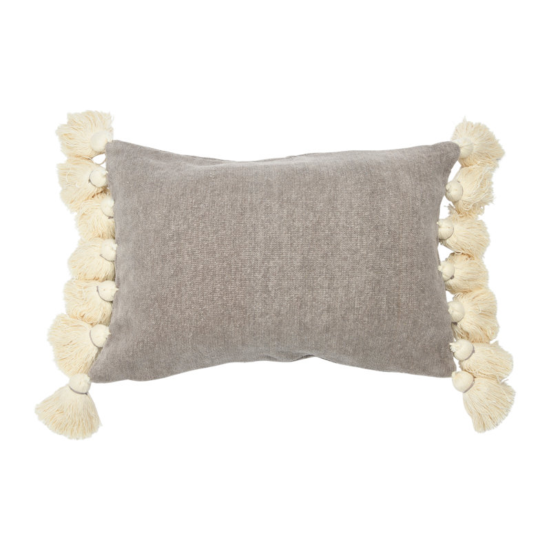  Housse de coussin rectangulaire 100% coton et insert, gris, 12 po x 27 po