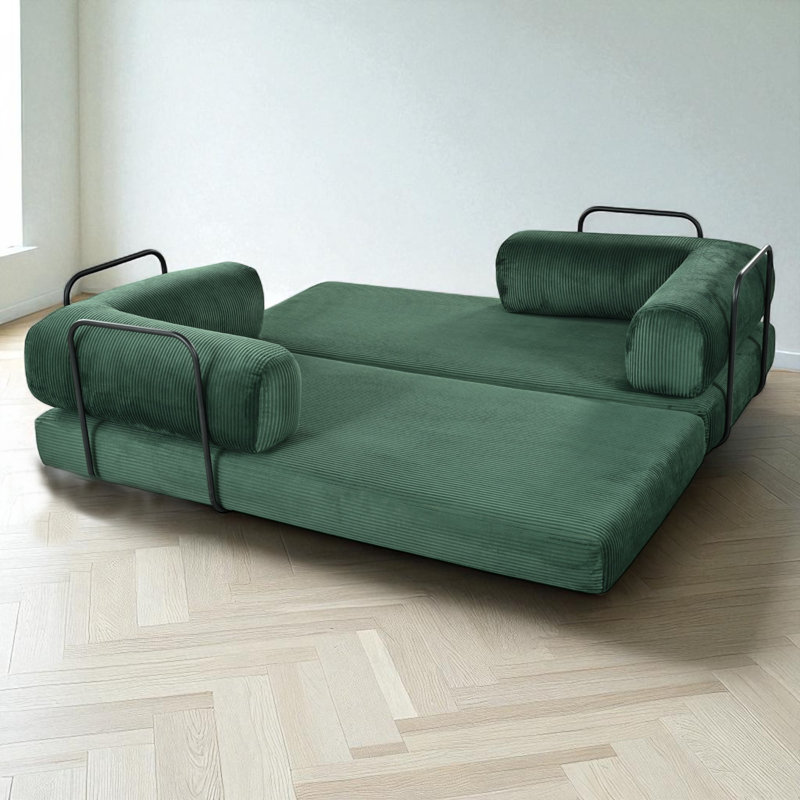 Modular Upholstered Boneless Sectional Sofa Bed, Green Polyester