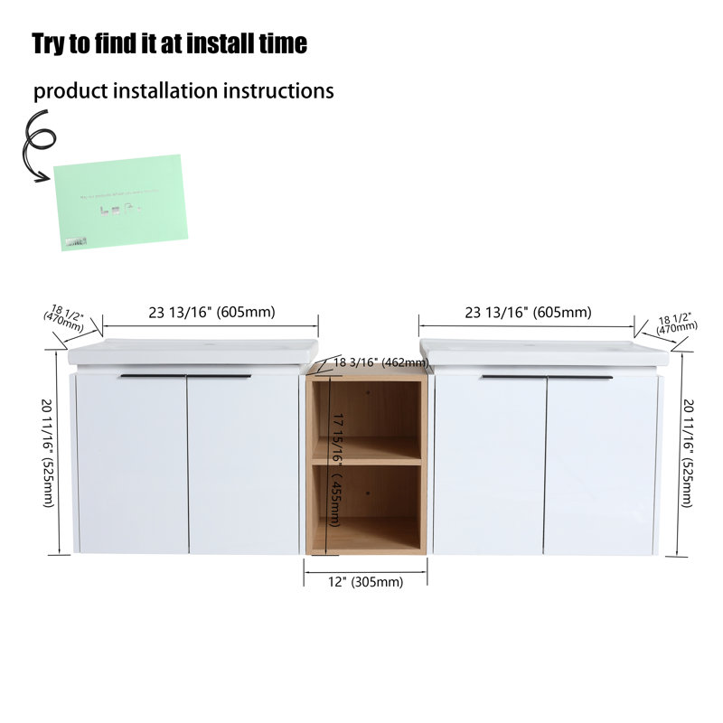 Meuble-lavabo double 59,67 "avec dessus en céramique Northbrook