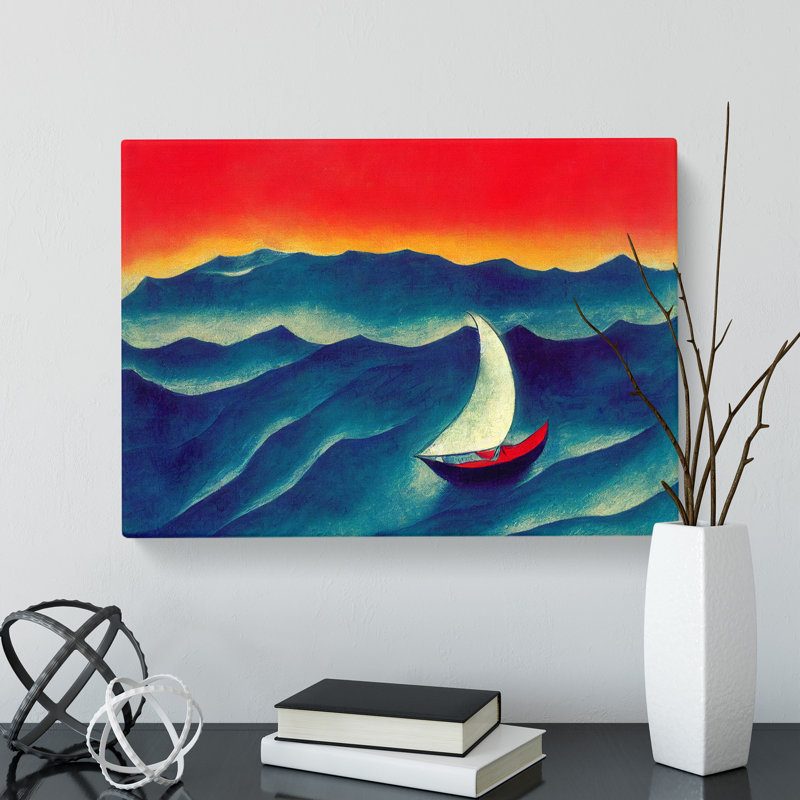 Sailing Boat Painting Abstract - Wrapped Canvas, 50cm H x 76cm W x 3cm D