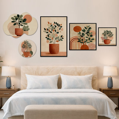 Green & Terracotta Minimalism Sage Elegance – Large Botanical Wall Art, Canvas and Metal Set of 5 (100" x 40")