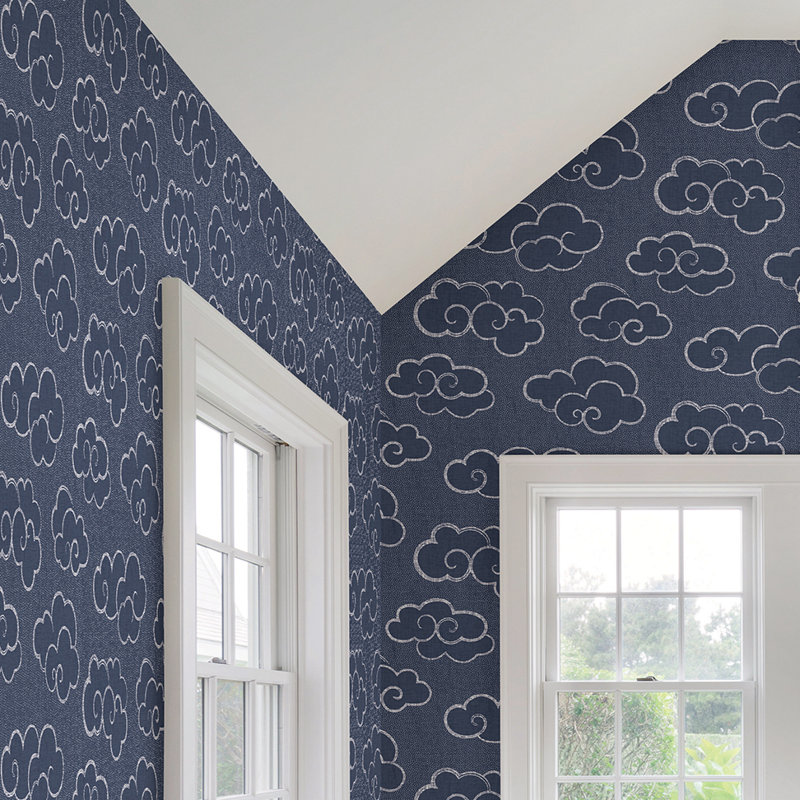 Rouleau de papier peint abstrait L 33 pi x l 20,5 po Mistral Cloud, Bleu marine