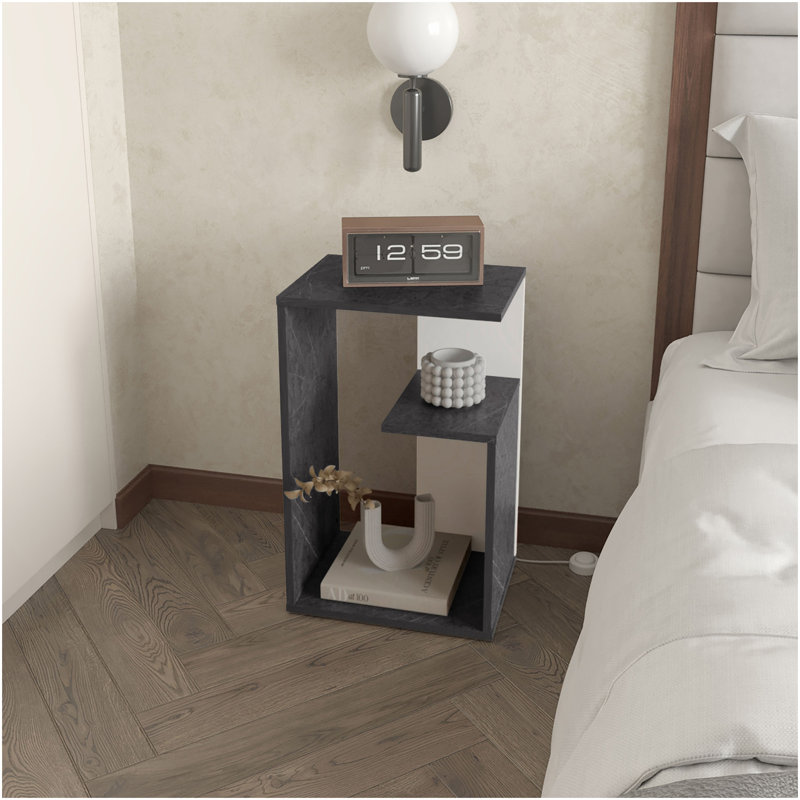 Table d'appoint Vega en mélamine avec rangement ouvert, onix et blanc
