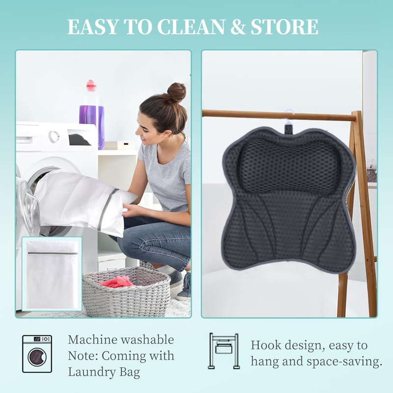 Agler Suction Bath Pillow, Grey