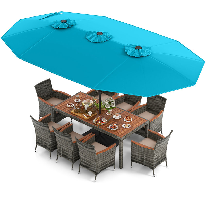 Ensemble 10 chaises de table de salle à manger avec parasol, Gris, Bleu