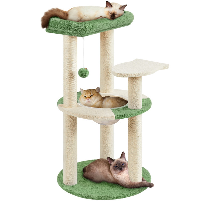 90cm H Cat Tree, Army Green/Beige