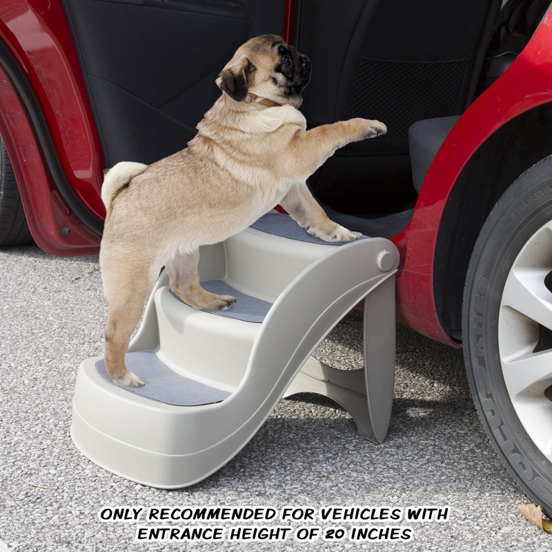 Tan Foldable 3-Step Pet Stairs with Nonslip Pads