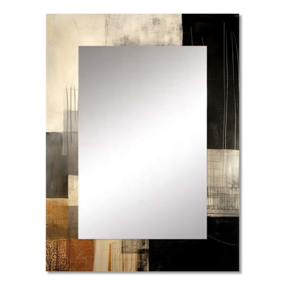 Black Mid Century Fusion II - Midcentury Modern Decorative Wall Mirror, Modern Large Mirror, Printed Metal Art