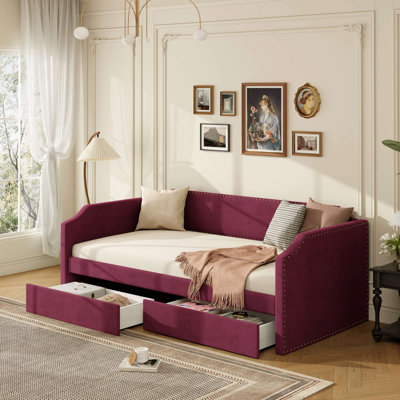 Velvet Upholstered Daybed With 2 Drawers