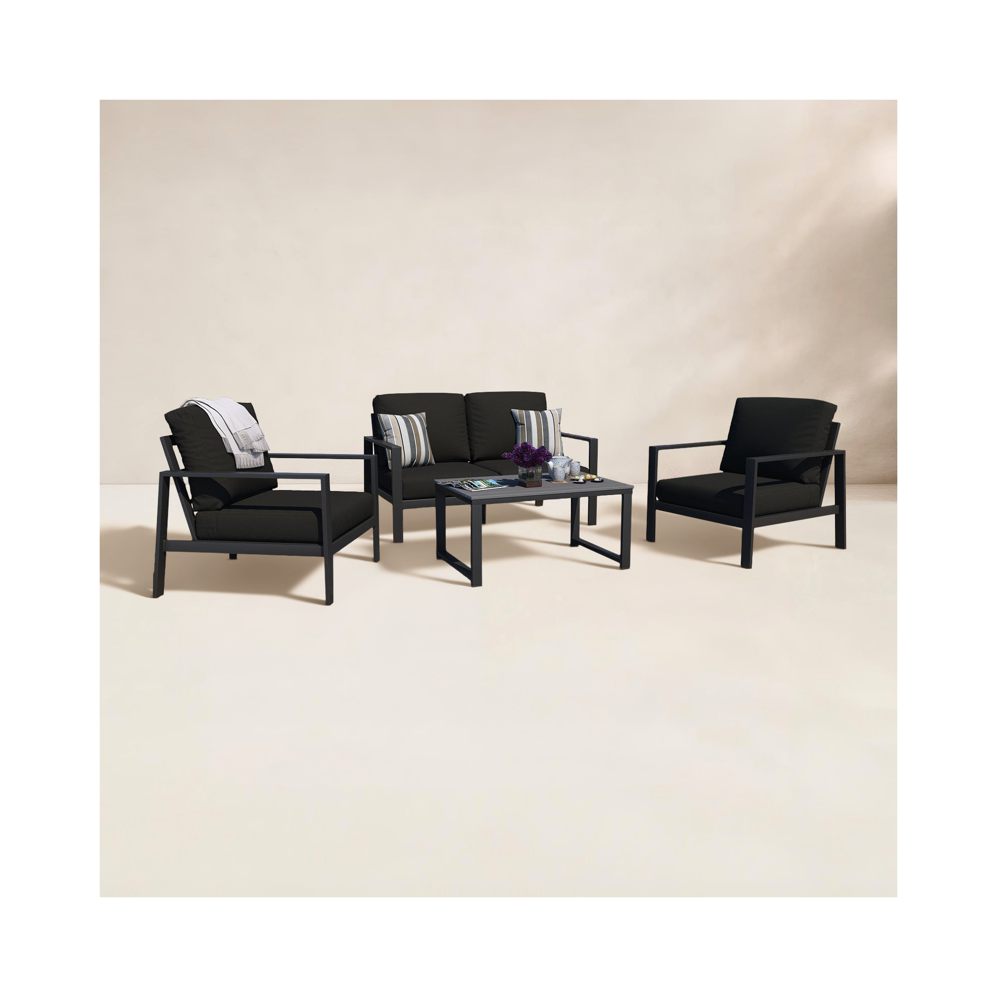 Townsend Sofa Seating Group with Sunbrella® Cushions, Canvas Black Sunbrella® Canvas, Gray