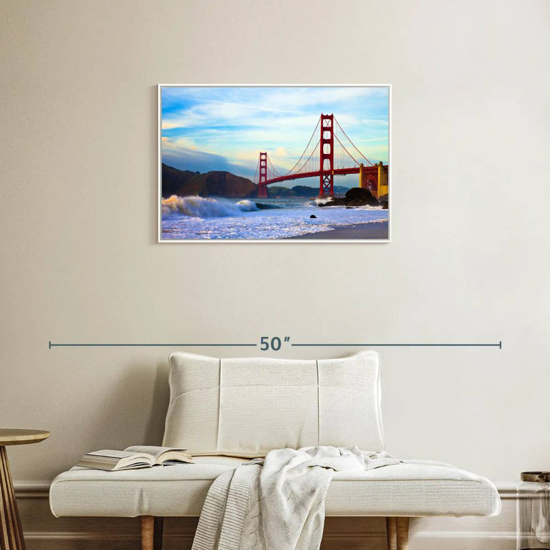 Golden Gate Bridge, San Francisco, Cadre flottant blanc, 31 po x 21 po