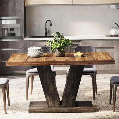 Table de salle à manger de style campagnard de 47 pouces pour 4-6, finition blanche et noire, base piédestal robuste, table en bois rustique pour petits espaces