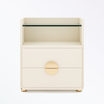 2-Drawer Nightstand with Tempered Glass Top and Open Shelf